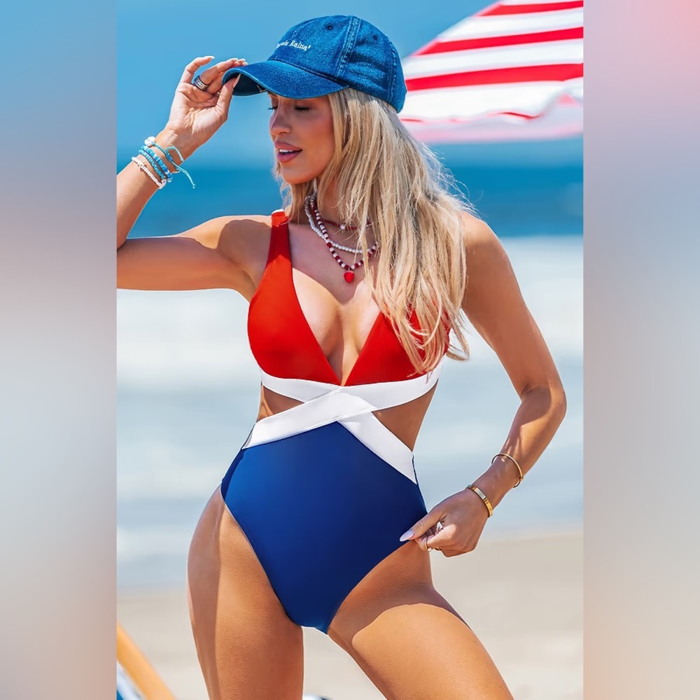 Cupshe Heat Line Colorblock Monokini Swimsuit - Picture 4 of 6